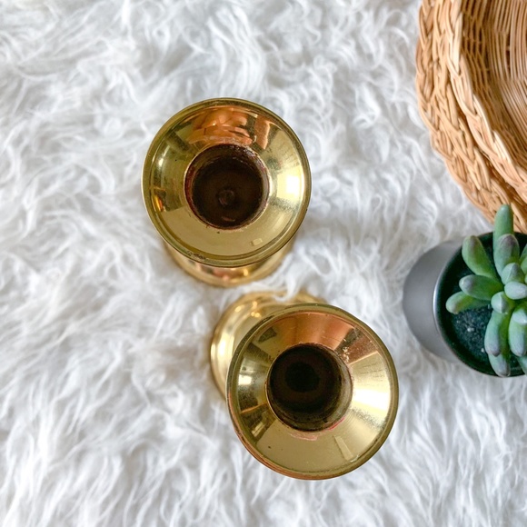 Vintage MCM Gold Brass Candle Sticks - Set of 2 - Picture 6 of 6